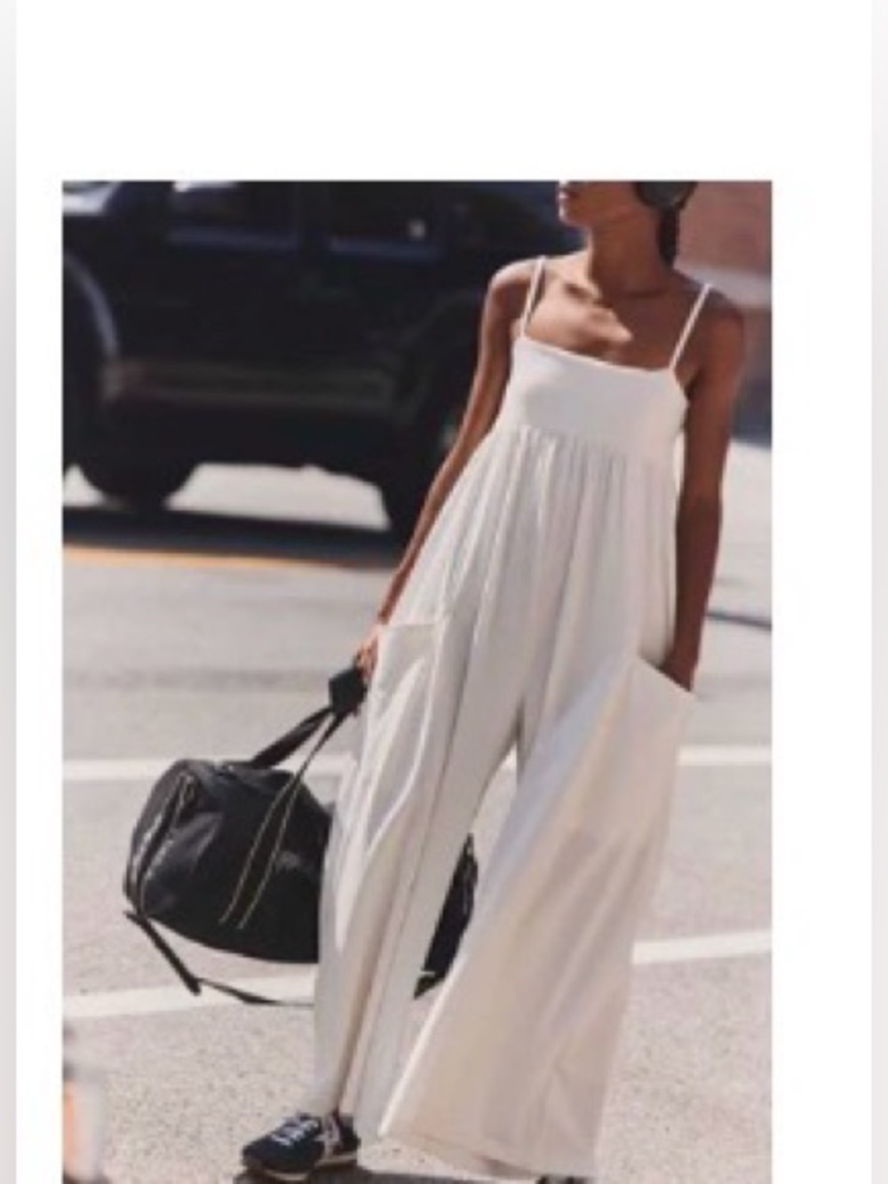 FP Movement by Free People Cream Wide-Leg Spaghetti-Strap Jumpsuit